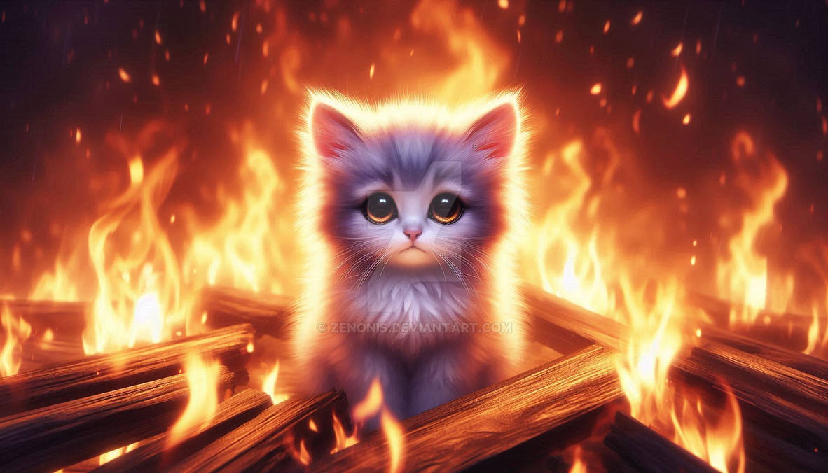 Fire Cat Running kitten in fire cat animal by zenonis on DeviantArt