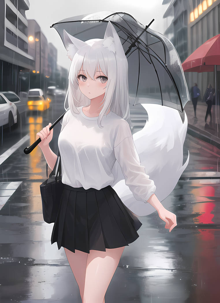 Kitsune walking under an umbrella by imZigs on DeviantArt