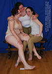 Trio Polyamory Hug Girlfriends Group Sitting Pose