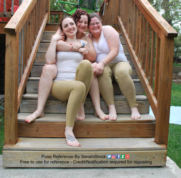 Trio Three People Friends Sit Together Steps