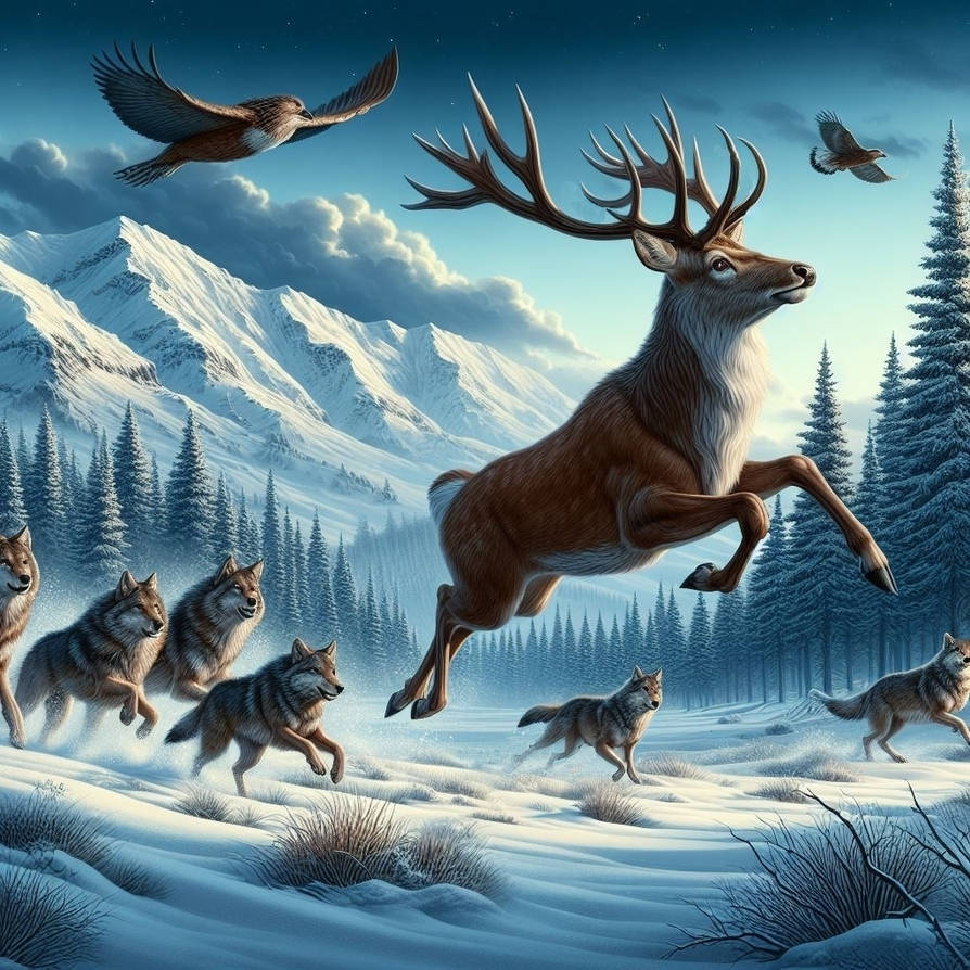 Deer running with Wolves by artbysteves on DeviantArt