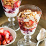 Yogurt with strawberries, nuts and flax seeds