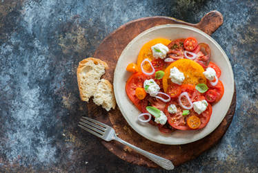 Colorful heirloom tomato salad