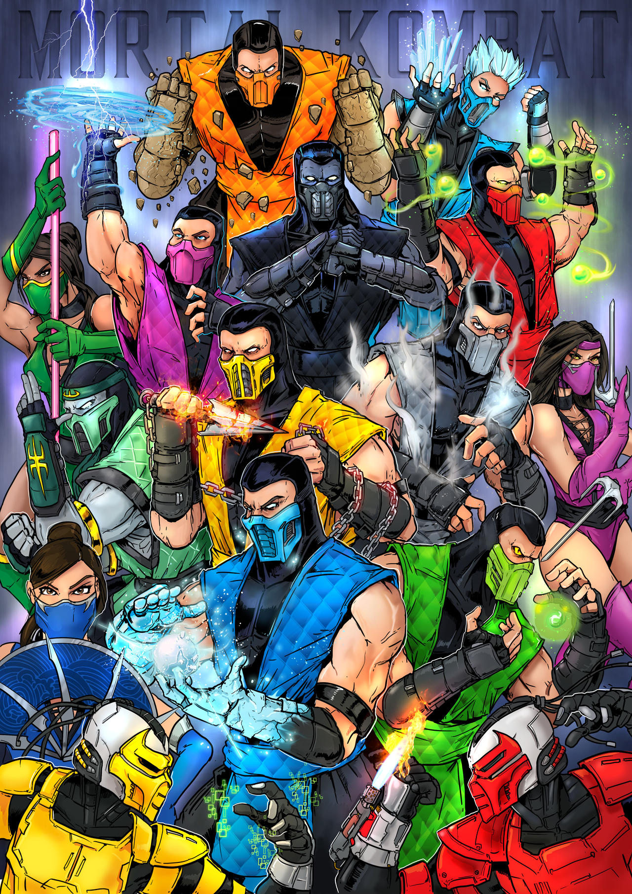 Mortal Kombat Ninjas Poster Original Art - Scorpion Sub-Zero Reptile Smoke  NEW