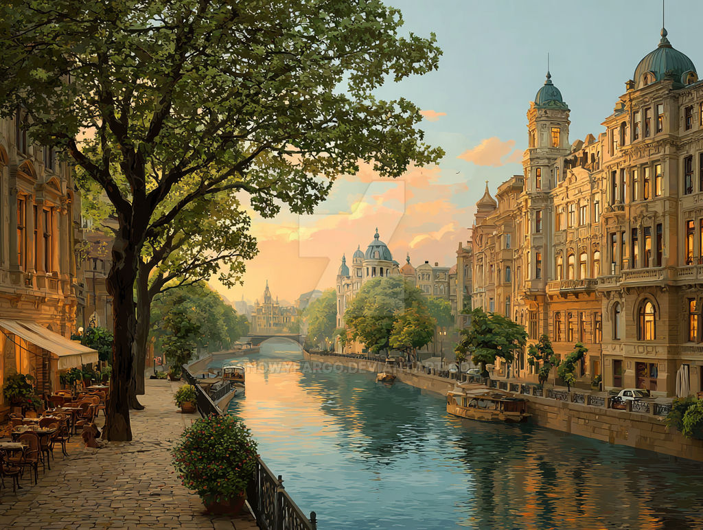 Riverside Cafe Cityscape by SnowyFargo on DeviantArt