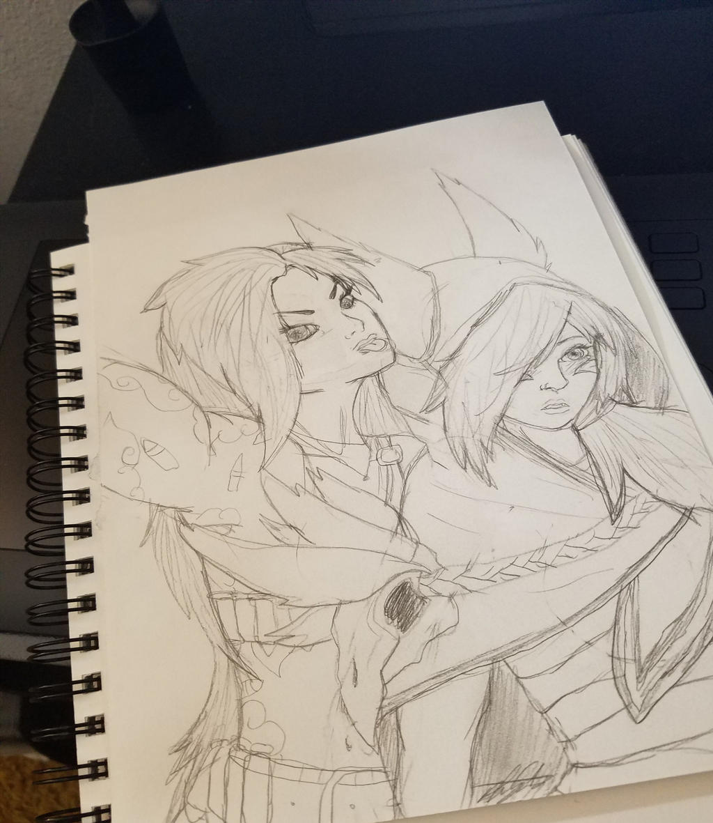 Jinx and Xayah (Commission) -rough sketch-