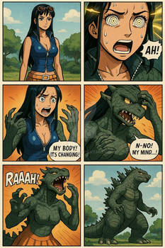 Hypnotized Robin transformed into a monster