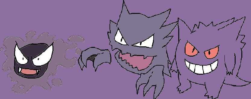 Gastly, Haunter, and Gengar