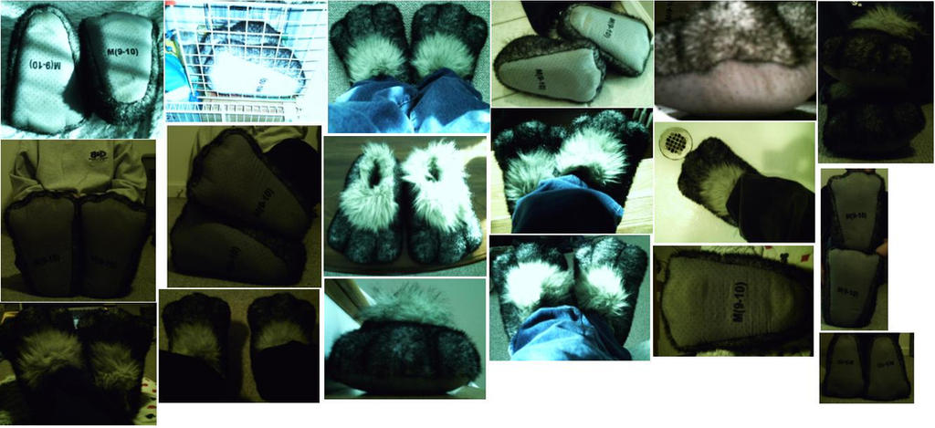 Gray Wolf Paw Slippers Collage