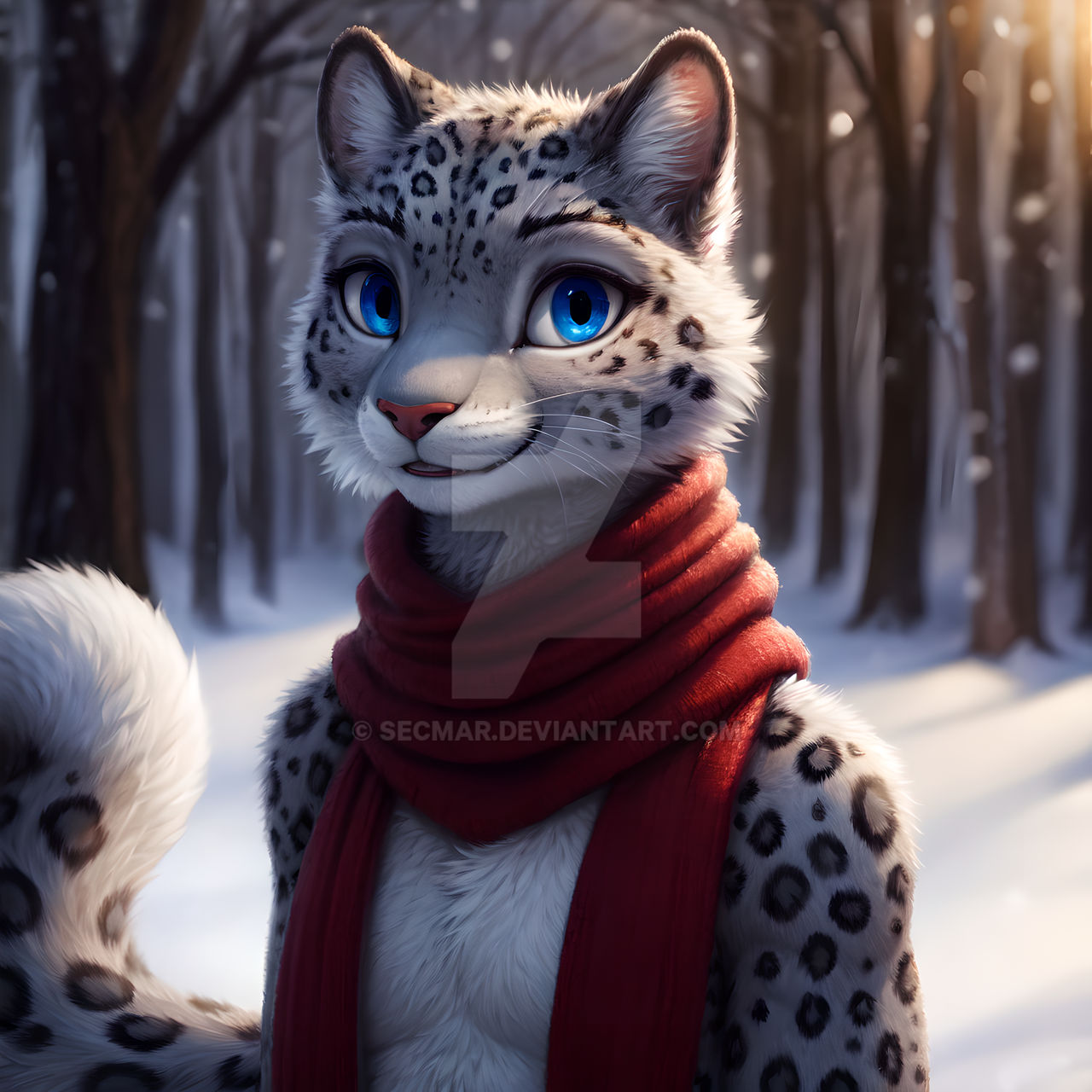 Snow Leopard with Scarf by Secmar on DeviantArt