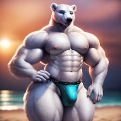 [Commission] Polar Bear in a Turquoise Speedo