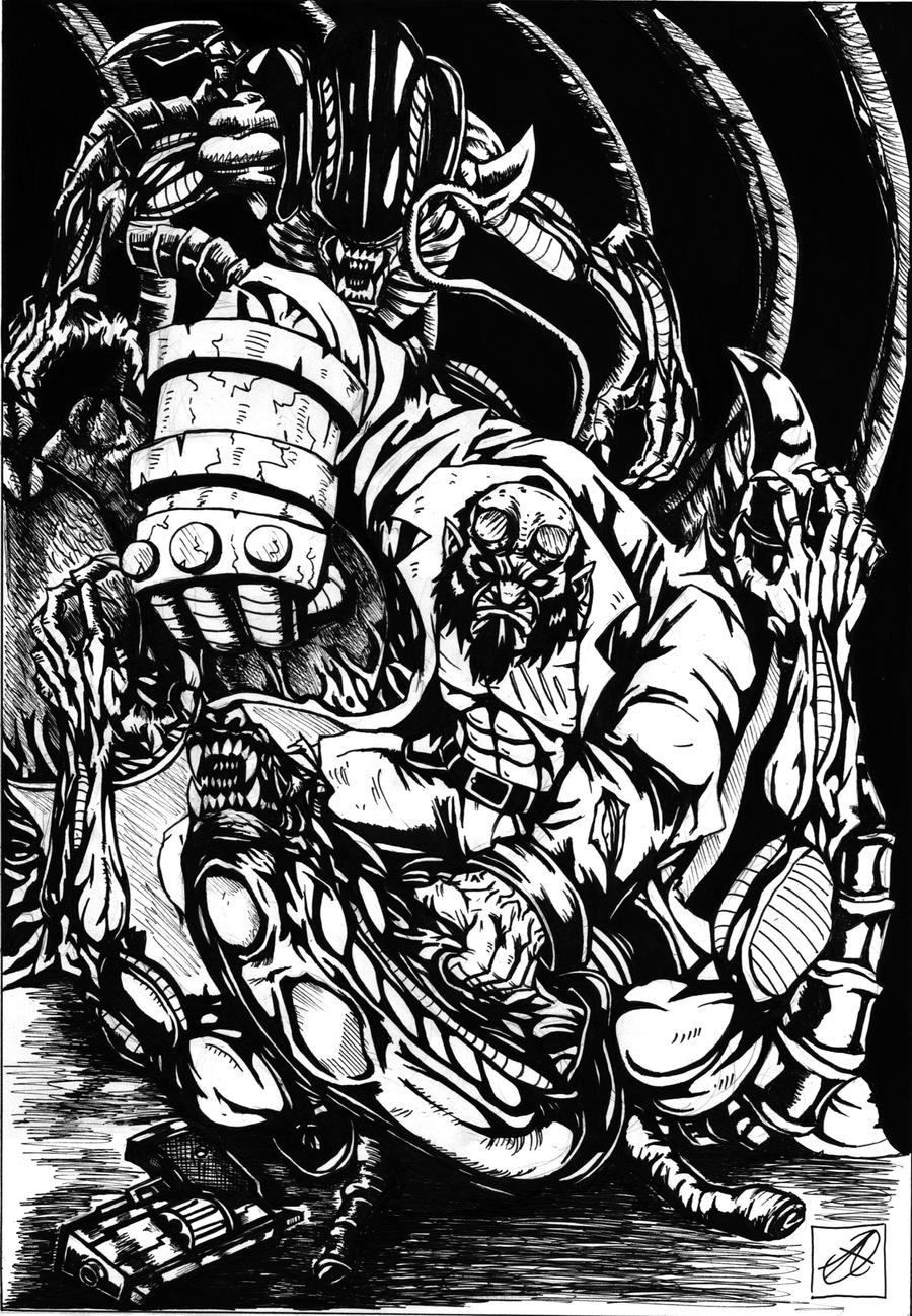 hellboy vs aliens original artwork