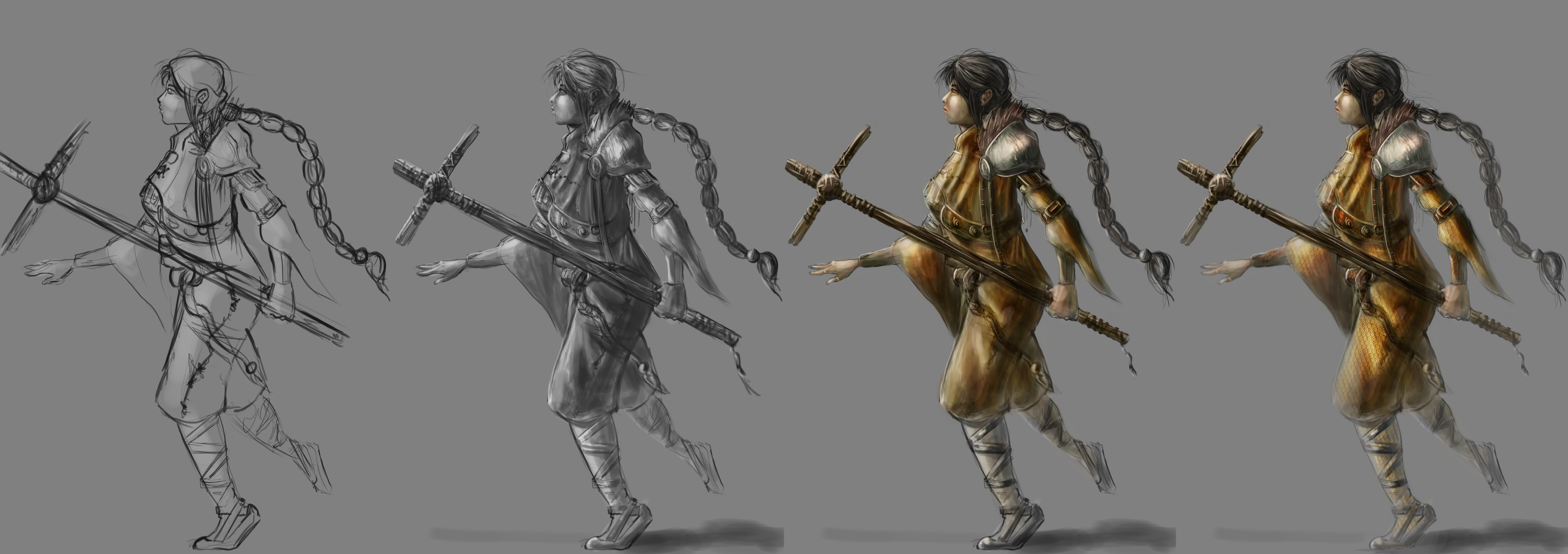 Process of character concept art creation.