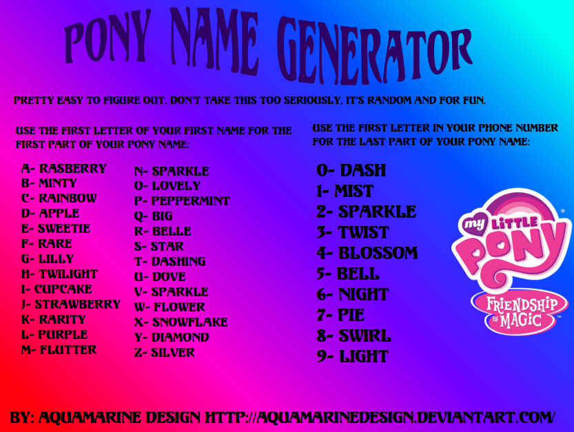 Pony Name Generator Meme by aquamarinedesign on DeviantArt