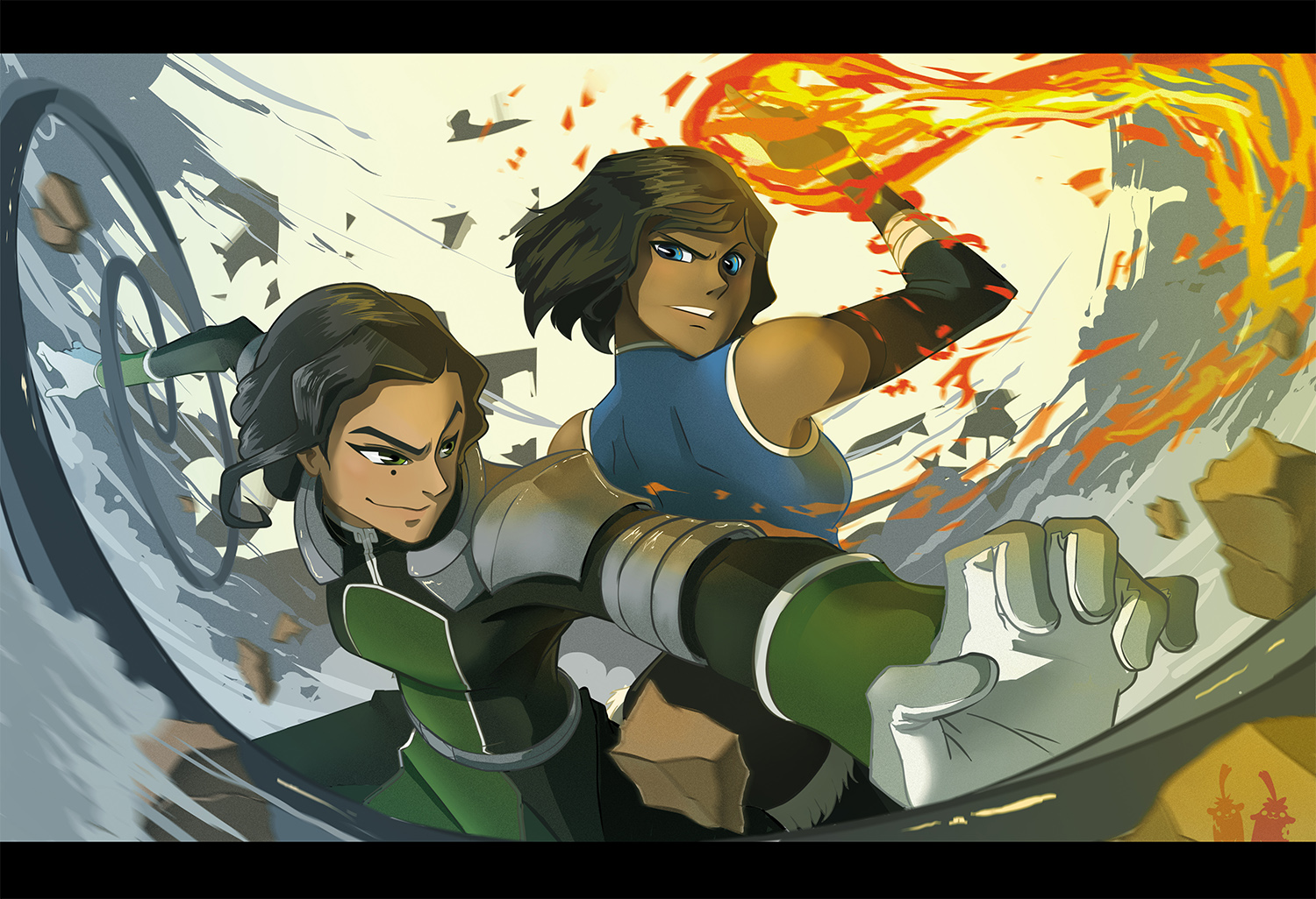 Kuvira and Korra fighting