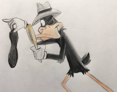 Daffy Duck as Duck Tracy with a footprint