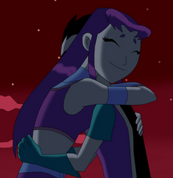 Starfire and Robin Hug Sunset