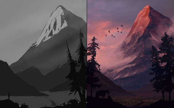 Mountain view - sketch vs final