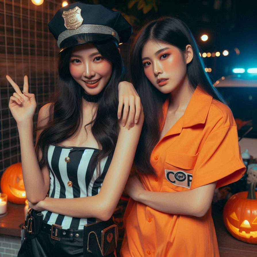 Two Asian Friends Dressed as Cop and Inmate by DarkfoxAI on DeviantArt