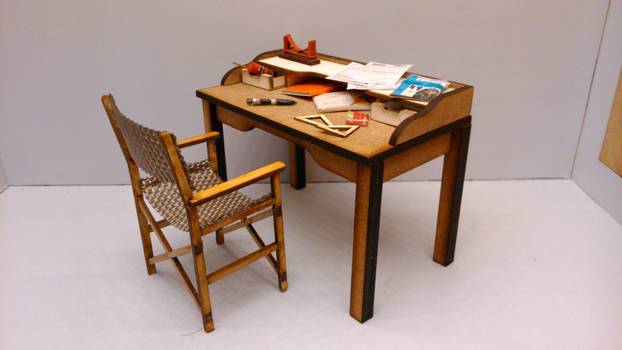Modern midcentury miniature desk with two drawers