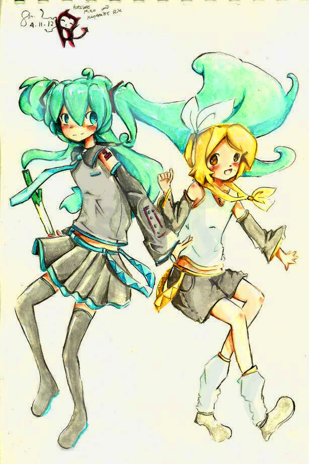 Miku and Rin by paper-plein on DeviantArt