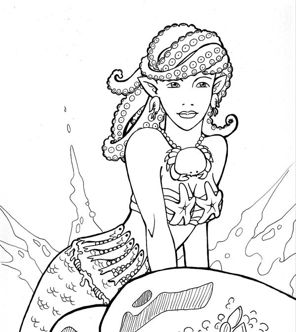 Seafood Mermaid lineart