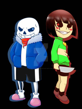 Neko Fanart: Chara Vs. Sans (colored)