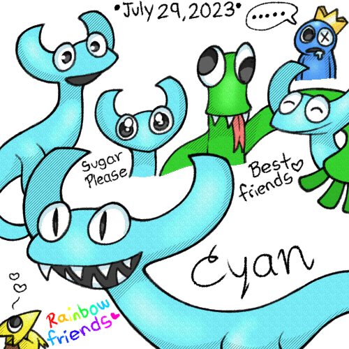 Rainbow Friends Blue and Green Art  Drawings of friends, Anime best friends,  Singing monsters