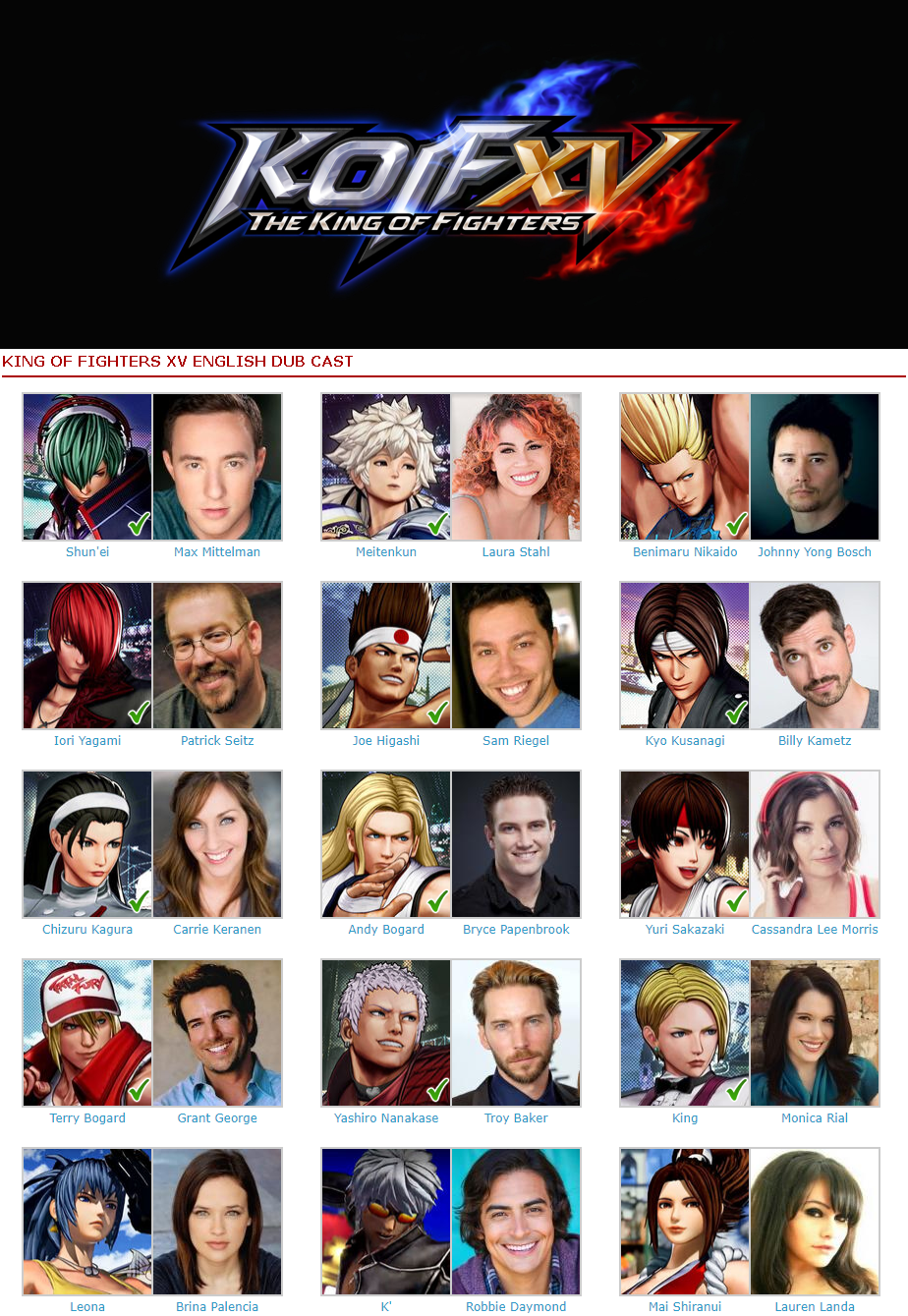 Kofxv Roster The King of Fighters XV English Dub Cast by CherryR95 on DeviantArt