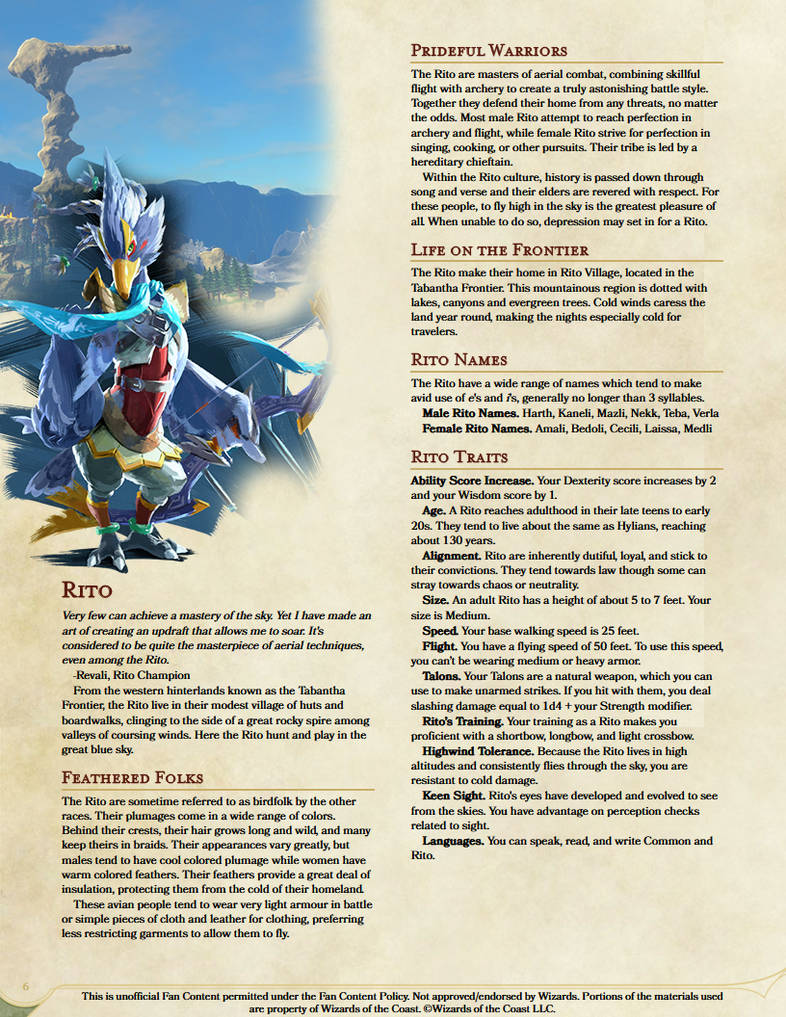 Breath of the Wild - DnD - Rito by MisfitKitKat on DeviantArt