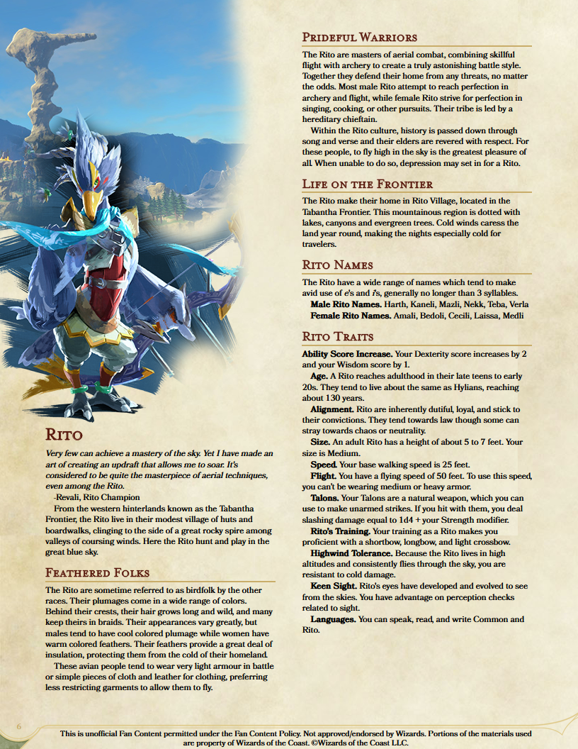 Breath of the Wild - DnD - Rito by MisfitKitKat on DeviantArt