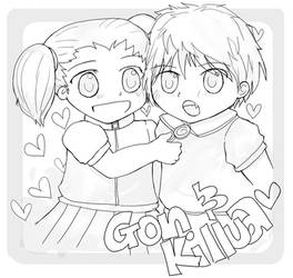 Chibi fem!Gon x Killua (monochrome version)