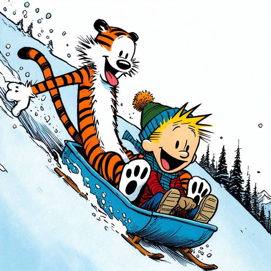 Calvin Hobbs Rocks Calvin and Hobbes (Sledding) by mnjedi on DeviantArt