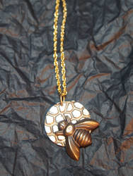 Bronze Bee and Honeycomb Pendant with Silver Plati