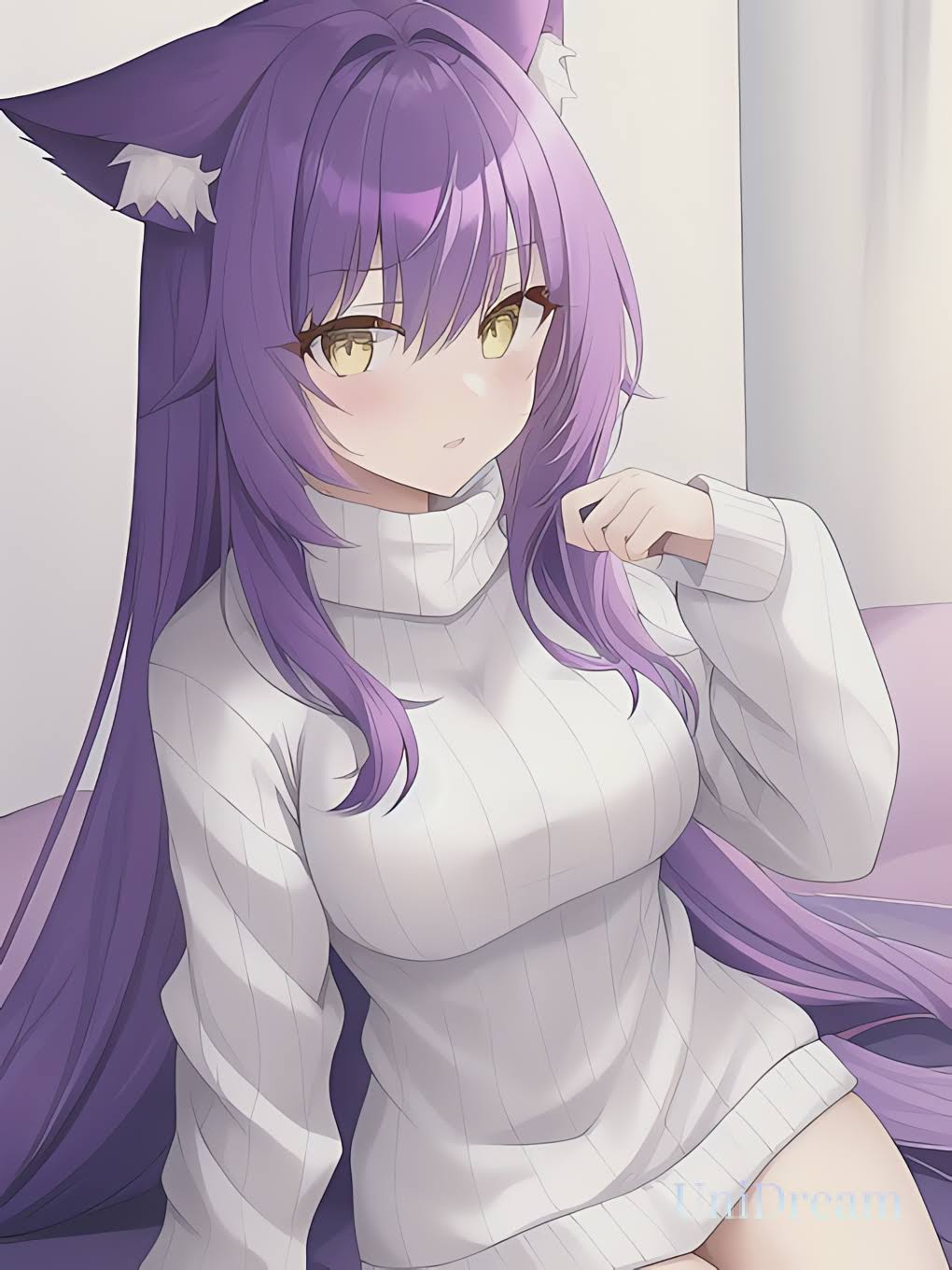 Premium AI Image  anime girl with purple hair and cat ears