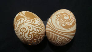 2 Hand Carved Chicken Egg