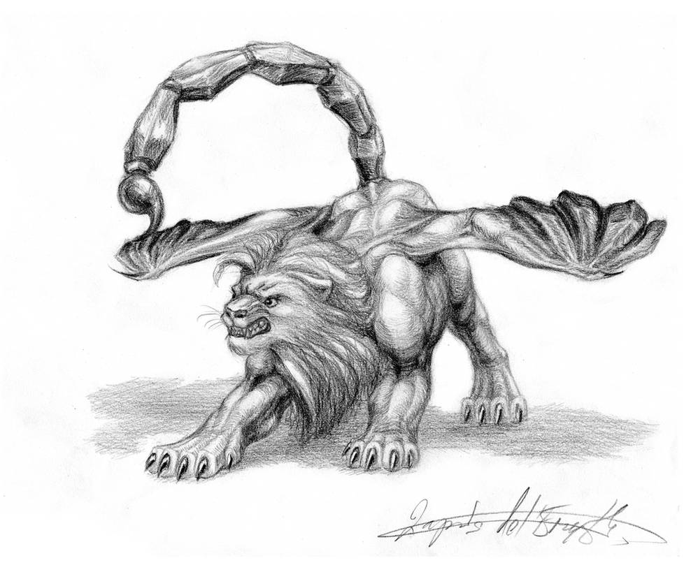 Тело льва хвост скорпиона. Химера эскиз. Химера рисунок карандашом. Мантикора. Мантикора тату.