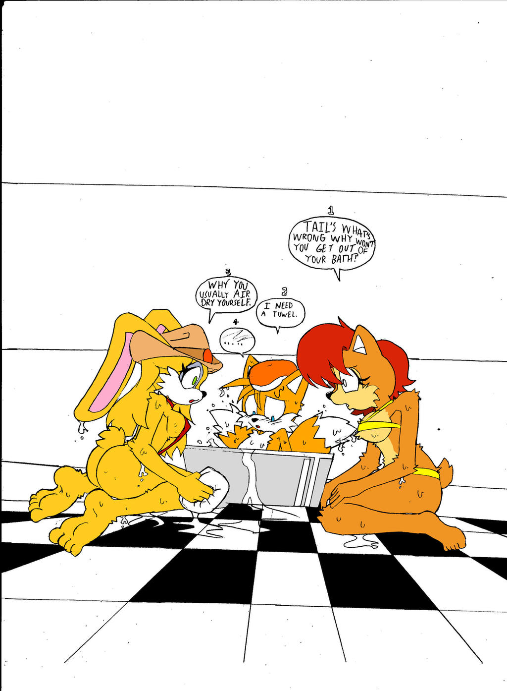 Tails Bath Rope Tails get's a sponge bath (Flat Colors) by dreamcastzx on DeviantArt