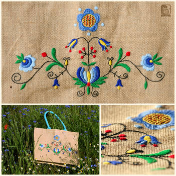 Kashubian embroidery jute bag