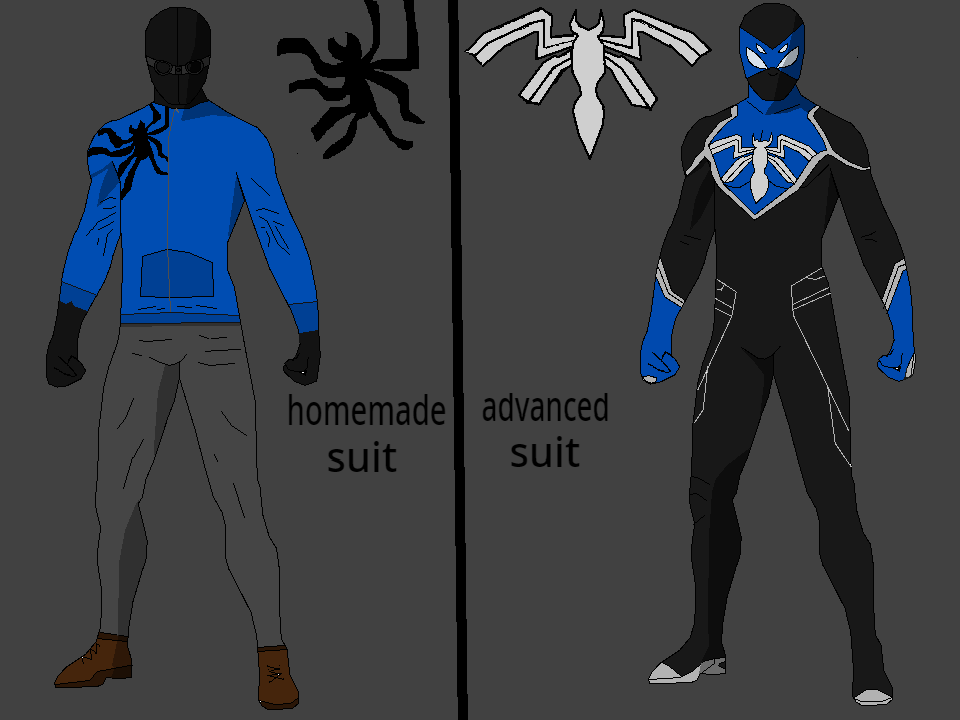 My spidersona's main costume. It's a revamped version of the Police force's  tactical suitsomethin he stole from his father. Not very…