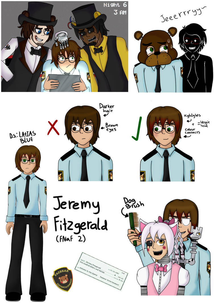 Here's another character sheet for my fnaf AU, this time, it's Jeremy (yes,  his design is based on blueycapsules Jeremy) : r/fivenightsatfreddys