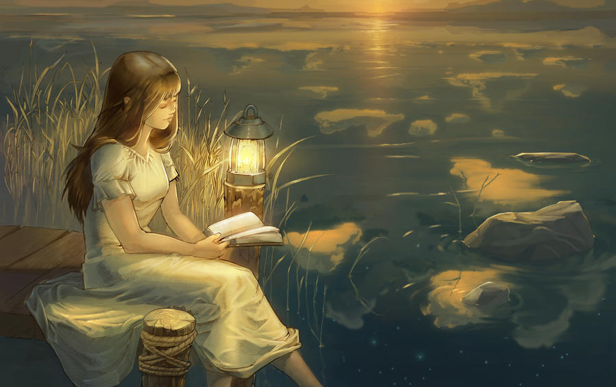 Колыбель души. Девушка с книгой арт. Сказочная девочка. Девушка в озере фэнтези. Книги фэнтези.
