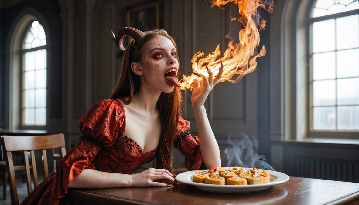 Demoness Cooking Demon Eating Hot Food by AI-GiGiFictifGirl on DeviantArt