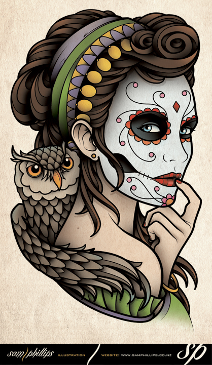 Dia de Muertos Owl Tattoo