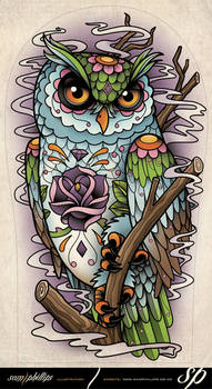 Sugar Skull Owl Tattoo