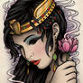 Egyptian Girl Lotus Tattoo Print