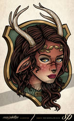 Faun Girls Head on a Shield Tattoo