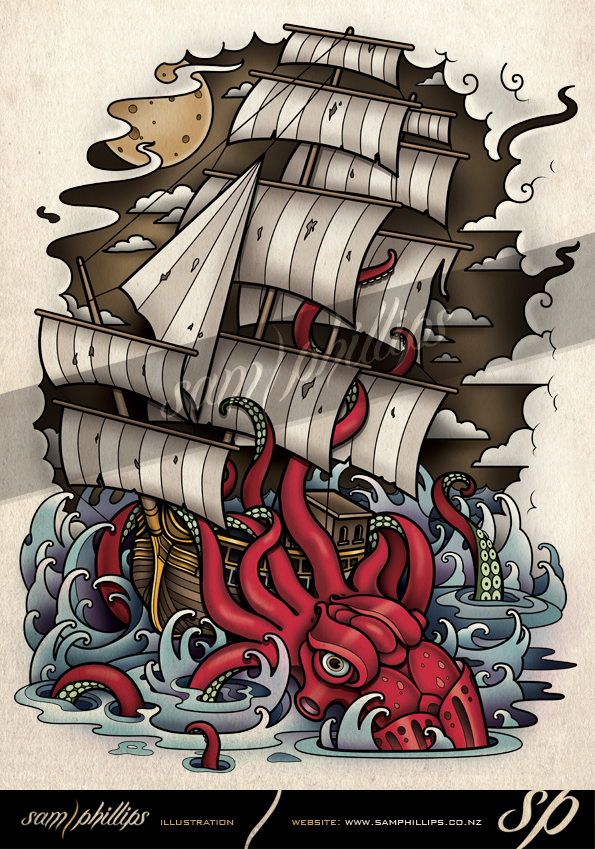 Kraken Vs Ship Tattoo