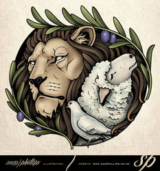 Lion, Lamb and Dove Tattoo