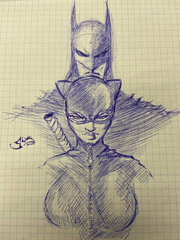 Batman and catwoman 5 minute sketch during work lo
